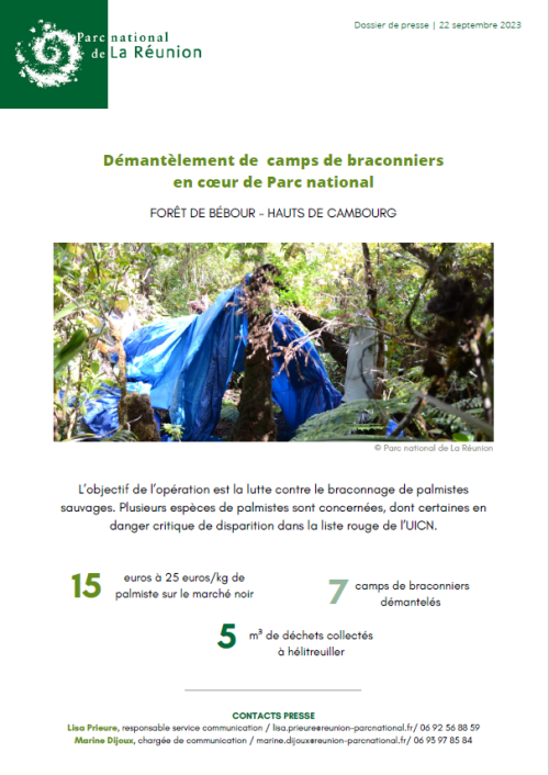 Démantèlementde camps de braconniers CP